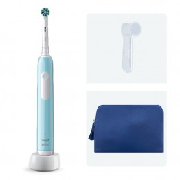 Набор электрическая зубная щетка Oral-B Pro 1 голубая, колпачок на насадку, косметичка