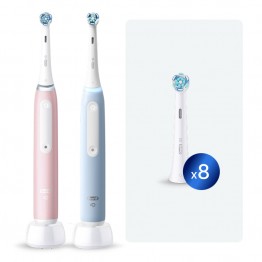 Набор электрических зубных щеток Oral-B iO 3 Brush Pink, Ice Blue (2 шт) с насадками Ultimate Clean (8 шт)