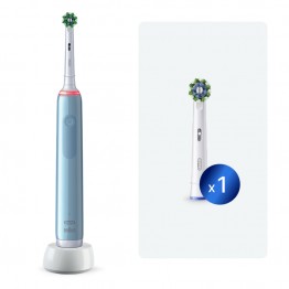 Электрическая зубная щётка Oral-B Pro 3 Голубая с дополнительной сменной насадкой Pro Cross Action (1 шт)