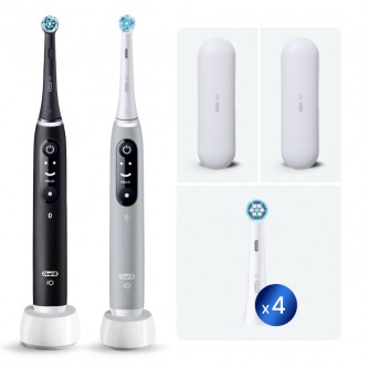 Набор электрических зубных щеток Oral-B iO 6 DUO Grey Opal и Black Lava (2шт) с насадками Ultimate Clean (4 шт)