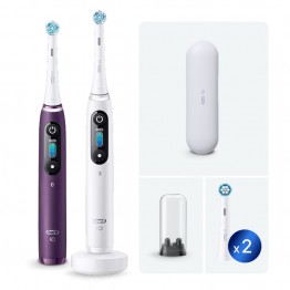 Набор электрических зубных щеток Oral-B iO 8 Duo White Alabaster, Violet Ametrine + ПОДАРОК: Насадка Gentle Care, 2шт