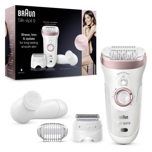 Эпилятор Braun Silk-epil 9 SensoSmart SES 9-855 с щёточкой для лица белый/розовый