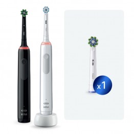 Набор Oral-B электрическая зубная щетка Pro 3/D505.523.3H Black+White, 2 шт+Насадка Cross Action