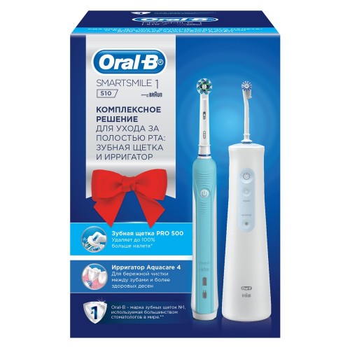Набор Oral-B SmartSmile 1 510: Электрическая зубная щетка Oral-B Pro 1 500 + Ирригатор Aquacare 4