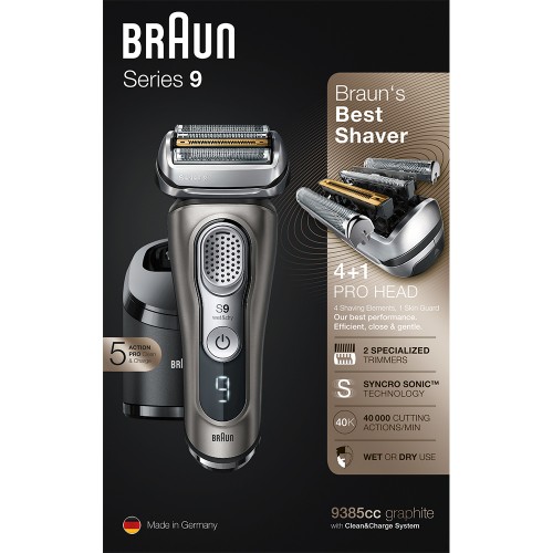Электробритва Braun Series 9 9385cc со станцией Clean&Charge с функцией сушки и кожаным футляром