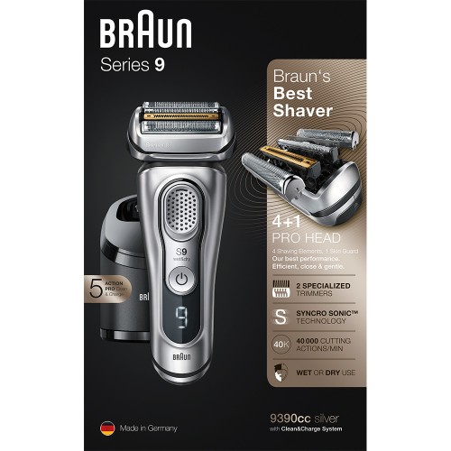 Электробритва Braun Series 9 9390cc со станцией Clean&Charge с функцией сушки и кожаным футляром