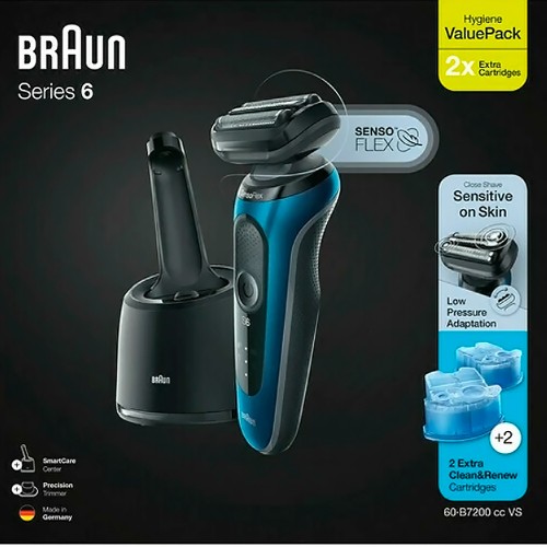 Электробритва Braun Series 6 60-B7200сс VS Blue со станцией SmartCare и футляром