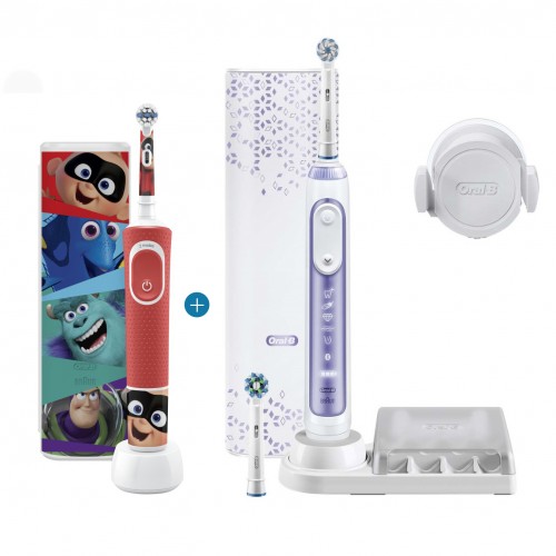 Набор: Электрическая зубная щетка Oral-B Genius 10000N Purple + Детская электрическая зубная щетка Oral-B Vitality Kids Pixar KX