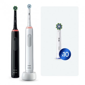 Набор электрических зубных щеток Oral-B Pro 3 Black and White (2 шт) + Насадки Oral-B CrossAction (10 шт)