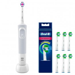 Электрическая зубная щетка Oral-B Vitality 3D White White D100.413.1 + Насадки FlossAction EB25RB-6 (6шт.)