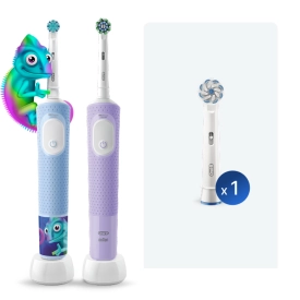 Набор электрических зубных щеток Oral-B Vitality Kids Хамелеон + Vitality Pro лиловая c дополнительной насадкой Sensitive Clean (1 шт)