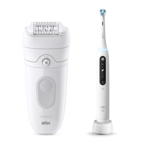 Набор: Эпилятор Braun Silk-epil 5 5-011 + Электрическая зубная щетка Oral-B iO 5 White Alabaste 0