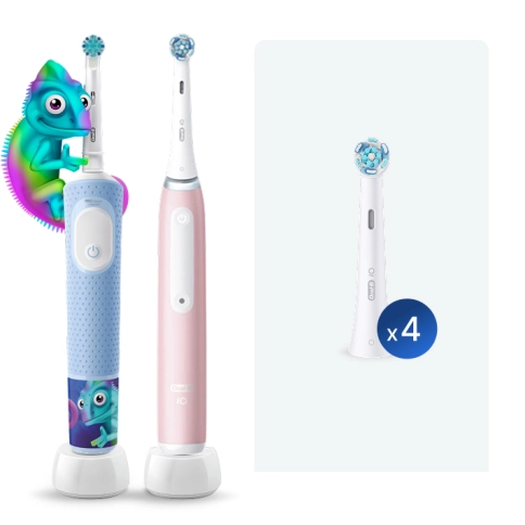 Набор электрических зубных щеток Oral-B Vitality Kids Хамелеон + iO 3 Brush Pink + Насадка Ultimate Clean (4 шт) 0
