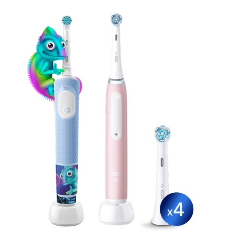 Набор электрических зубных щеток Oral-B Vitality Kids Хамелеон + iO 3 Brush Pink + Насадка Ultimate Clean (4 шт) 0