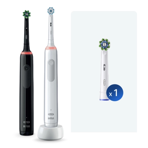 Набор электрических зубных щеток Oral-B Pro 3 Black, White (2 шт) с насадкой CrossAction (1 шт) 0