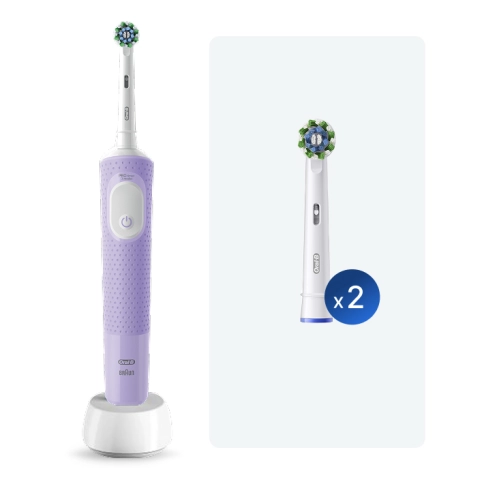 Электрическая зубная щетка Oral-B Vitality Pro лиловая + Насадка для эффективной чистки Oral-B CrossAction (2 шт) 0