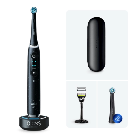 Набор электрическая зубная щетка Oral-B iO 10 Cosmic Black c футляром и насадками Ultimate Clean (2 шт) черные + Бритвенный станок Gillette Labs, с 2 сменными кассетами 0