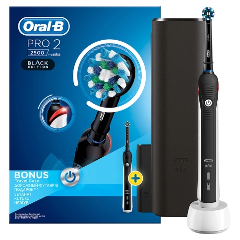 Электрическая зубная щетка Oral-B PRO 2 2500 Cross Action D501.513.2X Black c футляром для путешествий Design Edition 1