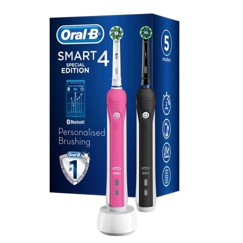 Набор электрических зубных щеток Oral-B Smart 4 4900 DUO черная и розовая (2 шт) 2 Набор электрических зубных щеток Oral-B Smart 4 4900 DUO черная и розовая (2 шт) 2