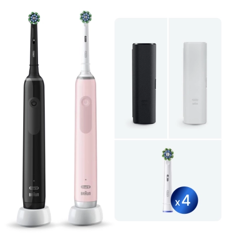 Электрические зубные щетки Oral-B Pro 3 3500 розовая и черная + Насадка для эффективной чистки Oral-B CrossAction (4 шт) 0 Электрические зубные щетки Oral-B Pro 3 3500 розовая и черная + Насадка для эффективной чистки Oral-B CrossAction (4 шт) 0