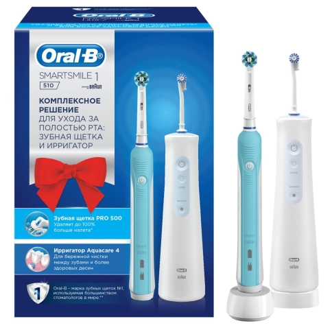 Набор Oral-B SmartSmile 1 510: Электрическая зубная щетка Oral-B Pro 1 500 + Ирригатор Aquacare 4 1