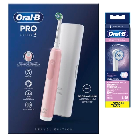 Электрическая зубная щетка Oral-B Pro 3 3500 + Насадка для бережной чистки Oral-B Sensitive Clean (4 шт) 22
