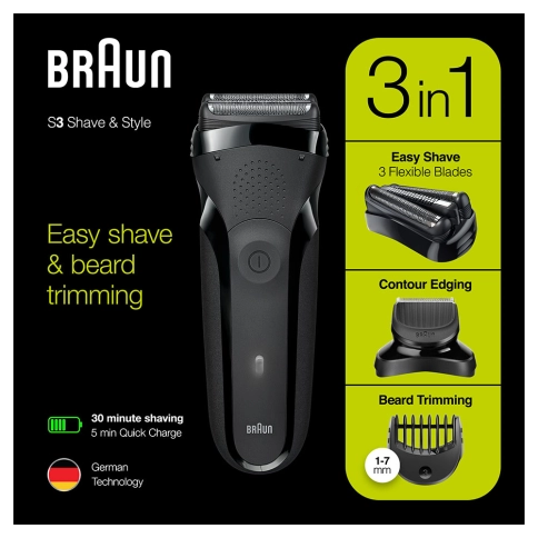 Набор: Электробритва Braun Series 3 Shave and Style 300bt + насадка-триммер и 5 гребней + Эпилятор Braun Silk-epil 3 3-000 1