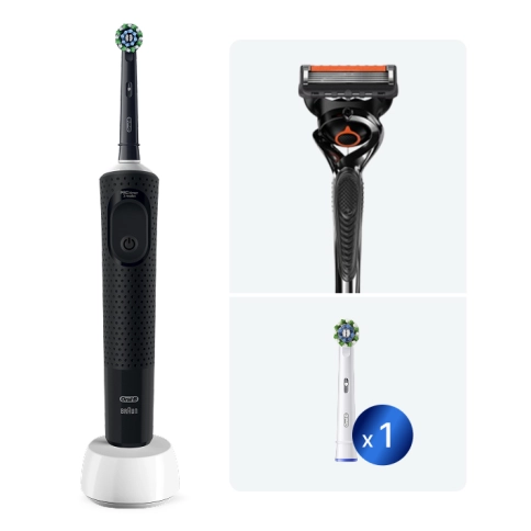 Электрическая зубная щётка Oral-B Vitality Pro Черная с бритвой мужской Gillette Fusion 5 Proglide и насадка Cross Action 0