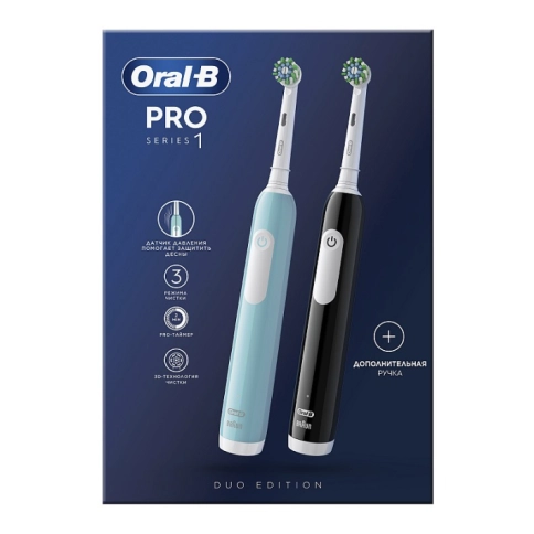 Электрическая зубная щетка Oral-B Pro Series 1 Duo черная, бирюзовая (2 шт) с насадкой Cross Action (1 шт) 12