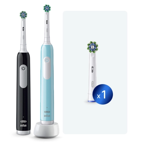 Электрическая зубная щетка Oral-B Pro Series 1 Duo черная, бирюзовая (2 шт) с насадкой Cross Action (1 шт) 0