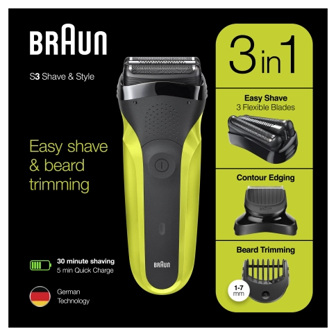 Электробритва Braun Series 3 Shave&Style 300bt Green + насадка-триммер и 5 гребней 8