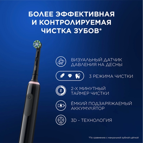 Электрическая зубная щетка Oral-B Pro 3 3500 D505.513.3 CrossAction, черная+Насадка Cross Action 6