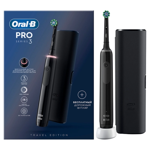 Электрическая зубная щетка Oral-B Pro 3 3500 D505.513.3 CrossAction, черная+Насадка Cross Action 21