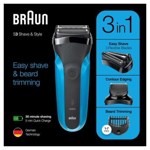 Электробритва Braun Series 3 Shave&Style 310bt + насадка-триммер и 5 гребней (уценка) 9 Электробритва Braun Series 3 Shave&Style 310bt + насадка-триммер и 5 гребней (уценка) 9
