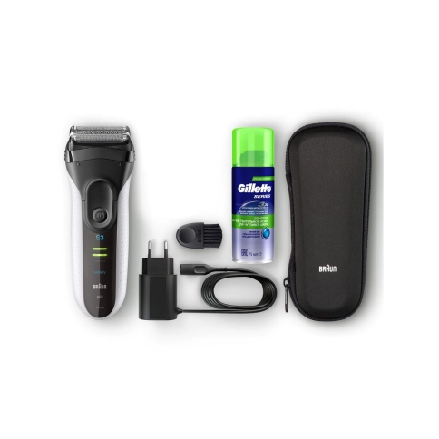 Электробритва Braun Series 3 ProSkin 3040ts White + гель Gillette + футляр + несессер 3