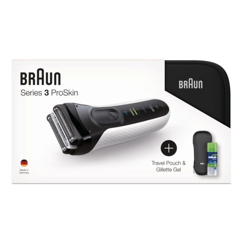 Электробритва Braun Series 3 ProSkin 3040ts White + гель Gillette + футляр + несессер 2