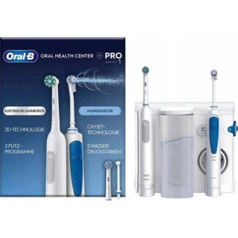 Зубной центр Oral-B Ирригатор OxyJet + Электрическая зубная щетка Pro 1 Белый/Синий 1 Зубной центр Oral-B Ирригатор OxyJet + Электрическая зубная щетка Pro 1 Белый/Синий 1