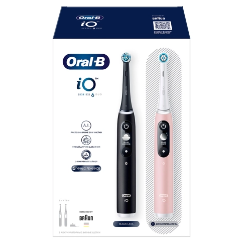 Набор электрических зубных щеток Oral-B iO 6 DUO черная и розовая (2 шт) 15 Набор электрических зубных щеток Oral-B iO 6 DUO черная и розовая (2 шт) 15