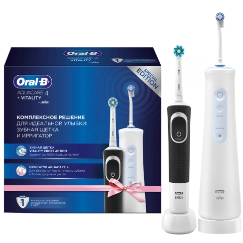 Набор электрическая зубная щетка Oral-B Vitality black + Ирригатор Oral-B Aquacare 4 1