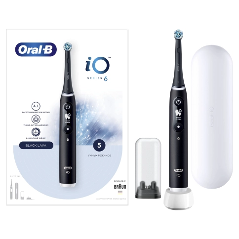 Электрическая зубная щетка Oral-B iO 6 Black Lava с насадкой Oral-B iO Ultimate Clean (4 шт) черные 11