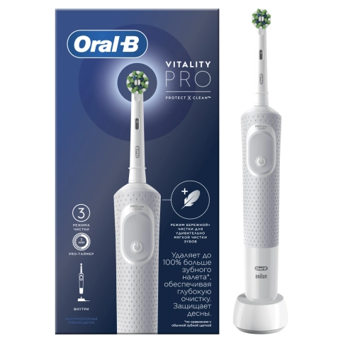Электрическая зубная щетка Oral-B Vitality Pro D103.413.3 Cross Action Protect X Clean, белый + Насадки Oral-B CrossAction EB50RB-2, 2 шт 2