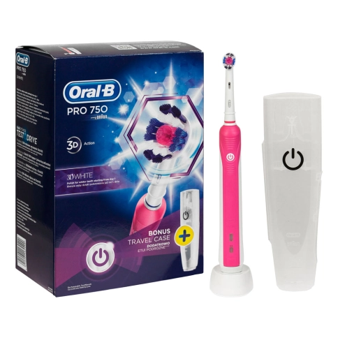Электрическая зубная щетка Oral-B PRO 750 Pink (Розовая) D16.513.UX + Футляр 4