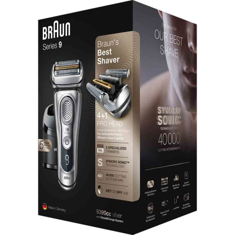 Электробритва Braun Series 9 9390cc со станцией Clean&Charge с функцией сушки и кожаным футляром 9 Электробритва Braun Series 9 9390cc со станцией Clean&Charge с функцией сушки и кожаным футляром 9