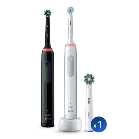 Набор электрических зубных щеток Oral-B Pro 3 Black, White (2 шт) с насадкой CrossAction (1 шт) 0