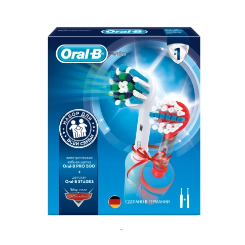 Набор электрических зубных щеток Oral-B Family Pack (Professional Care 500 + Vitality Kids D12.513K Cars) 10