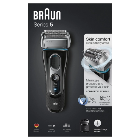 Электробритва Braun Series 5 5195cc со станцией Clean&Charge и тканевым футляром 5