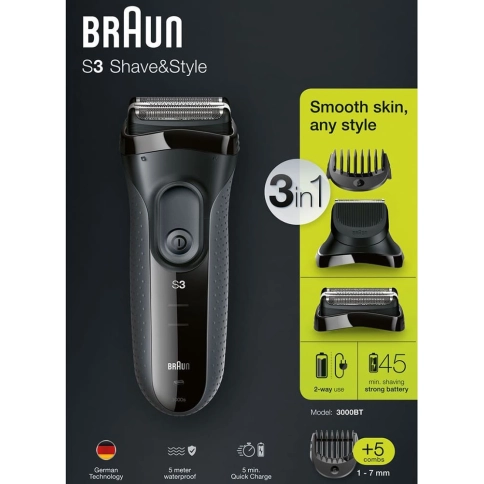 Электробритва Braun Series 3 Shave&Style 3000bt + насадка-триммер и 5 гребней 5