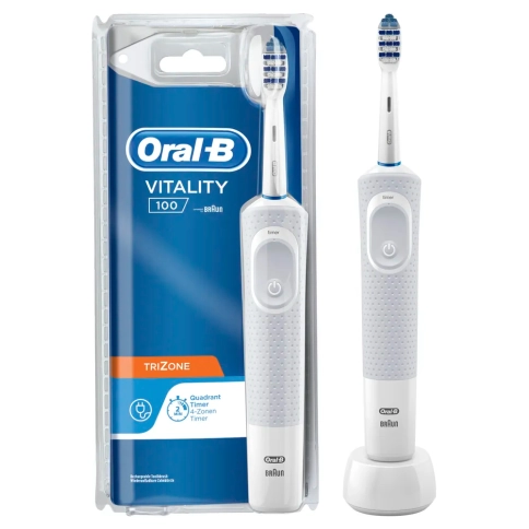 Электрическая зубная щетка Oral-B Vitality TRIZONE 100 WHITE + Насадка Cross Action (2 шт) EB 50-2 1 Электрическая зубная щетка Oral-B Vitality TRIZONE 100 WHITE + Насадка Cross Action (2 шт) EB 50-2 1