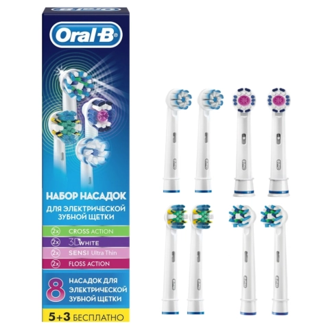 Набор насадок Oral-B: Cross Action, 3D White, Sensi Ultrathin и Floss Action (8 шт) 0