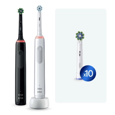 Набор электрических зубных щеток Oral-B Pro 3 Black and White (2 шт) + Насадки Oral-B CrossAction (10 шт) 0